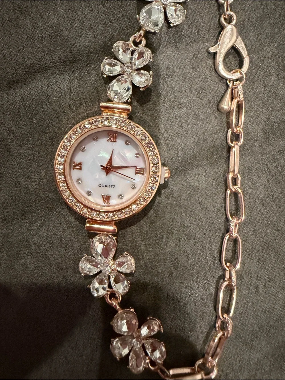 Rose Gold Floral Crystal Bracelet Watch for Women
